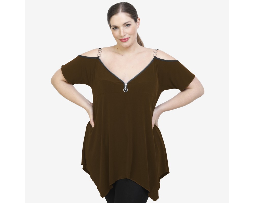 A22-123AKF Alpha blouse - Brown Plus Size