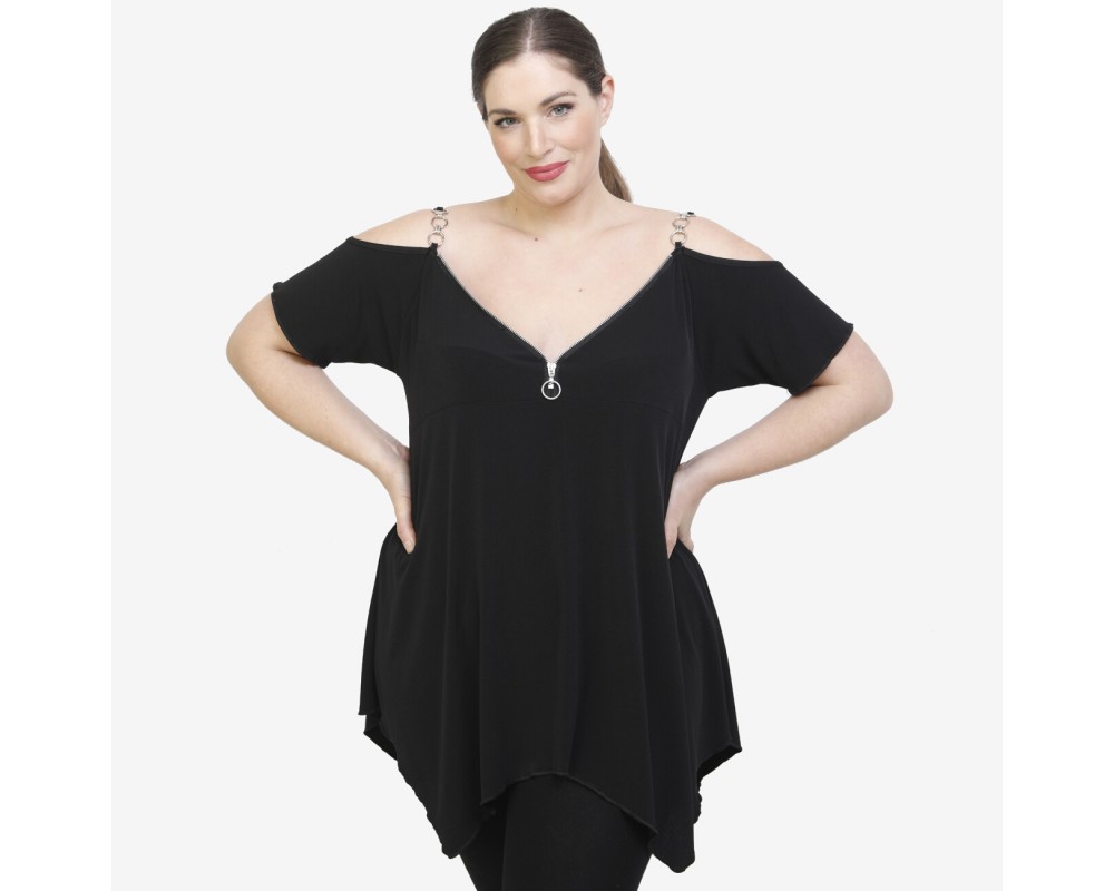 A22-123AKF Alpha blouse - Black Plus Size