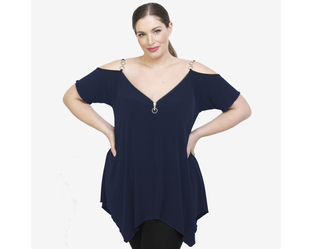A22-123AKF Alpha blouse - Navy Blue Plus Size