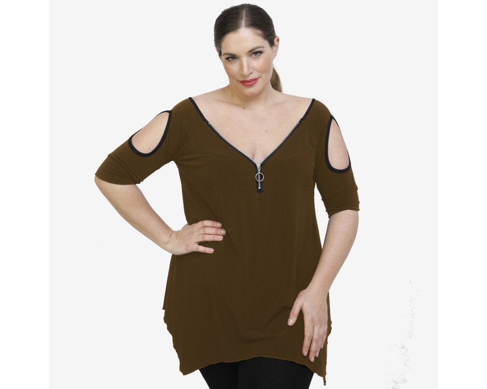 A22-123ATF Alpha blouse - Brown Plus Size