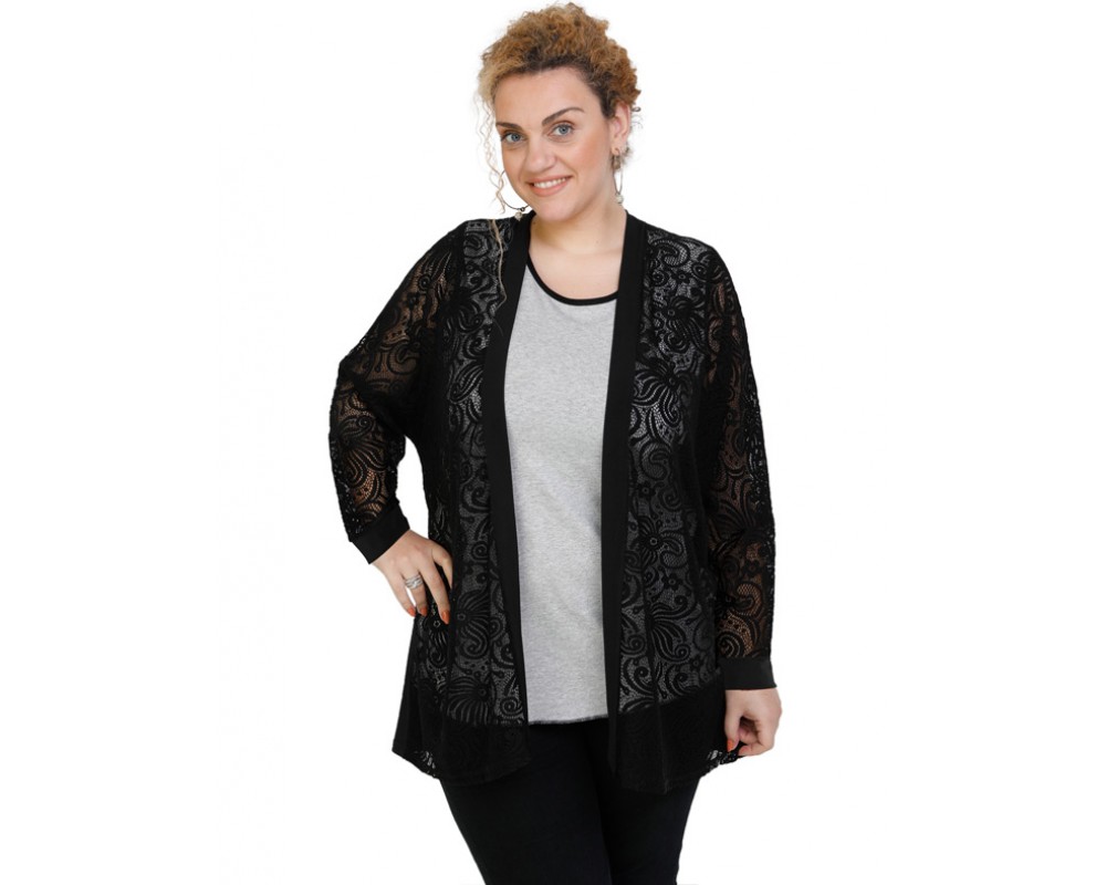 B19-139 Classic cardigan with lace - Black Plus Size