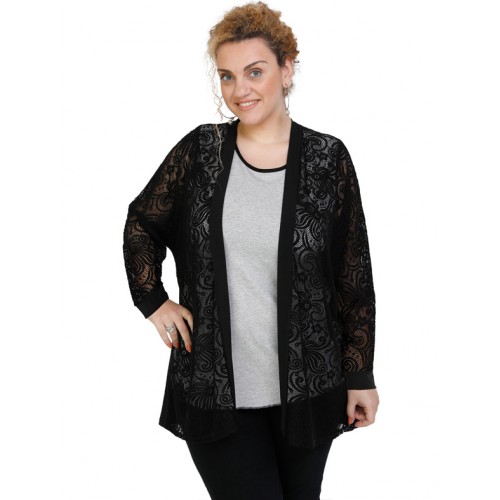 B19-139 Classic cardigan with lace - Black