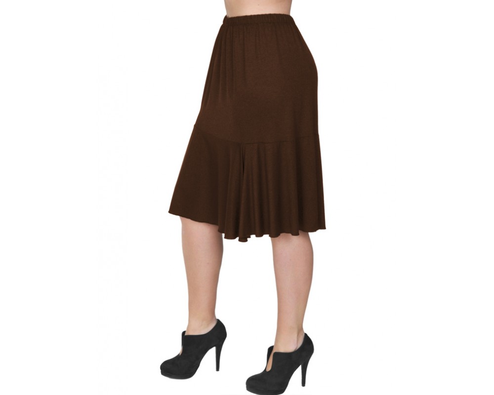 B19-168 Evaze fitted skirt with ruffles - Brown Plus Size