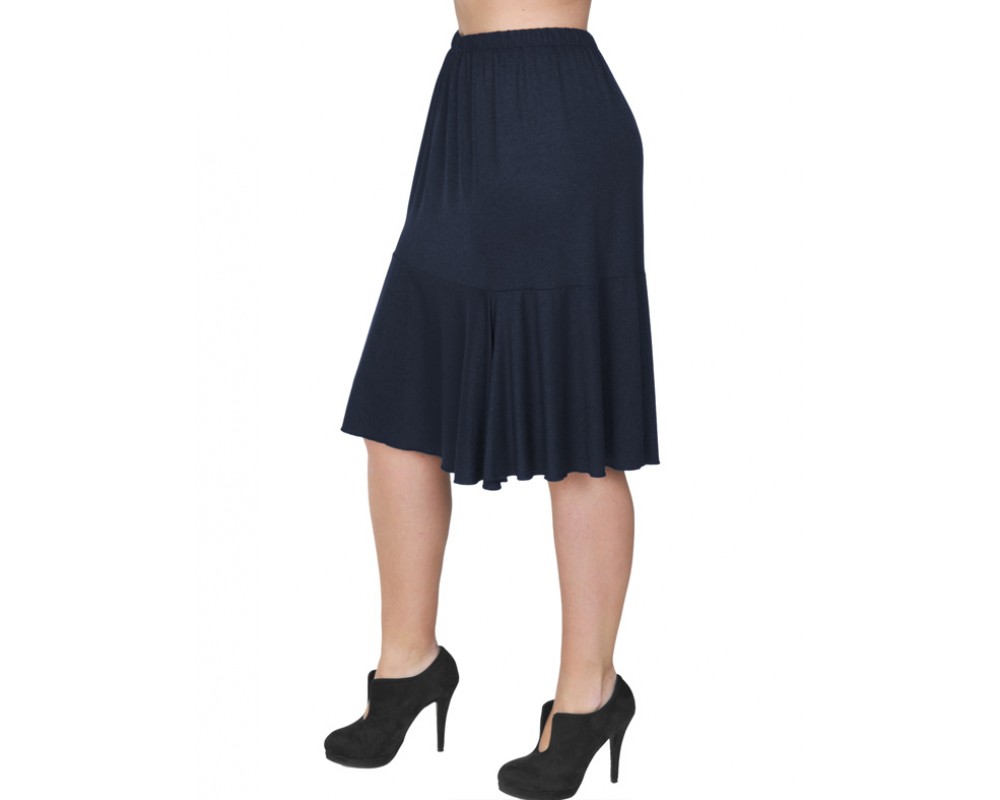 B19-168 Evaze fitted skirt with ruffles - Navy Blue Plus Size