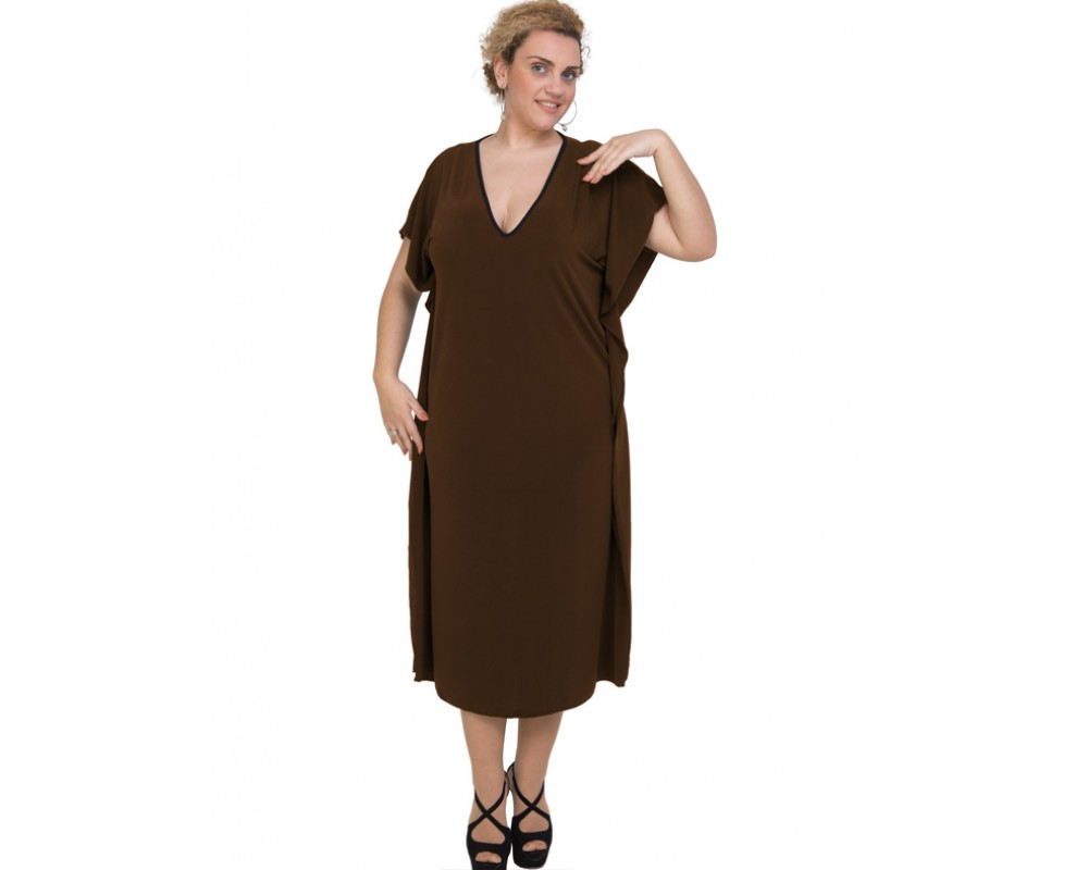 A20-133 Bat Sleeve Dress - Brown 
