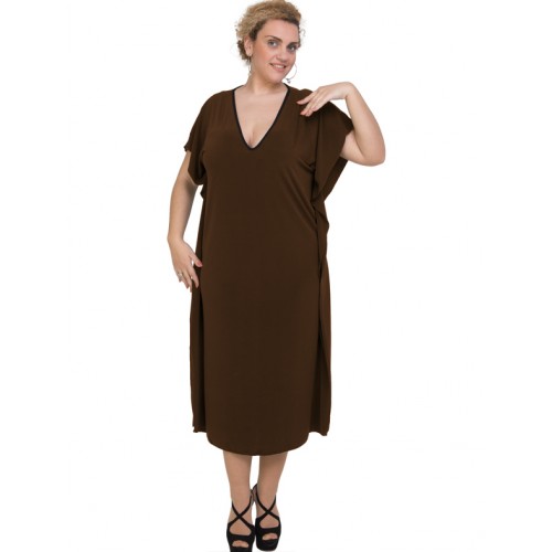 A20-133 Bat Sleeve Dress - Brown