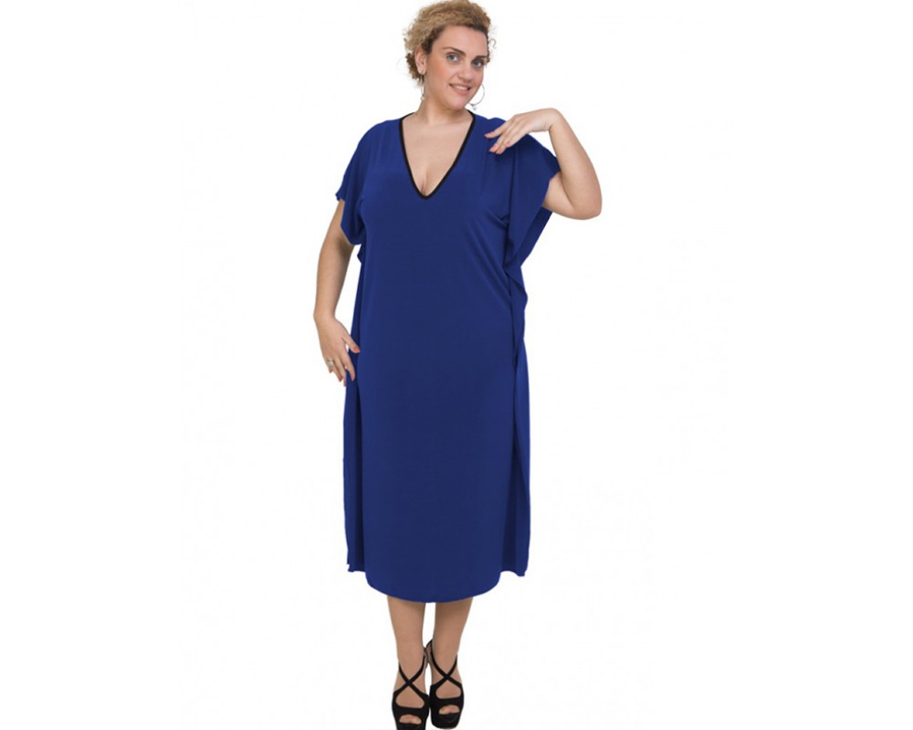 A20-133 Bat Sleeve Dress - Royal Blue Plus Size