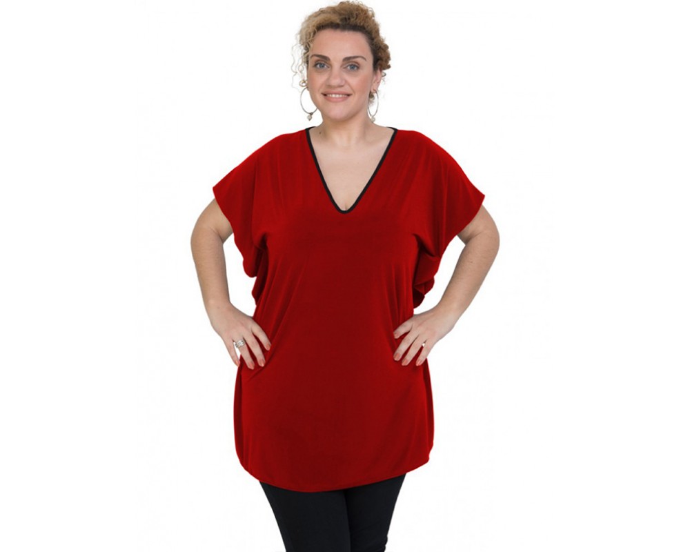 A20-134 Bat Sleeve Blouse - Bordeaux Plus Size