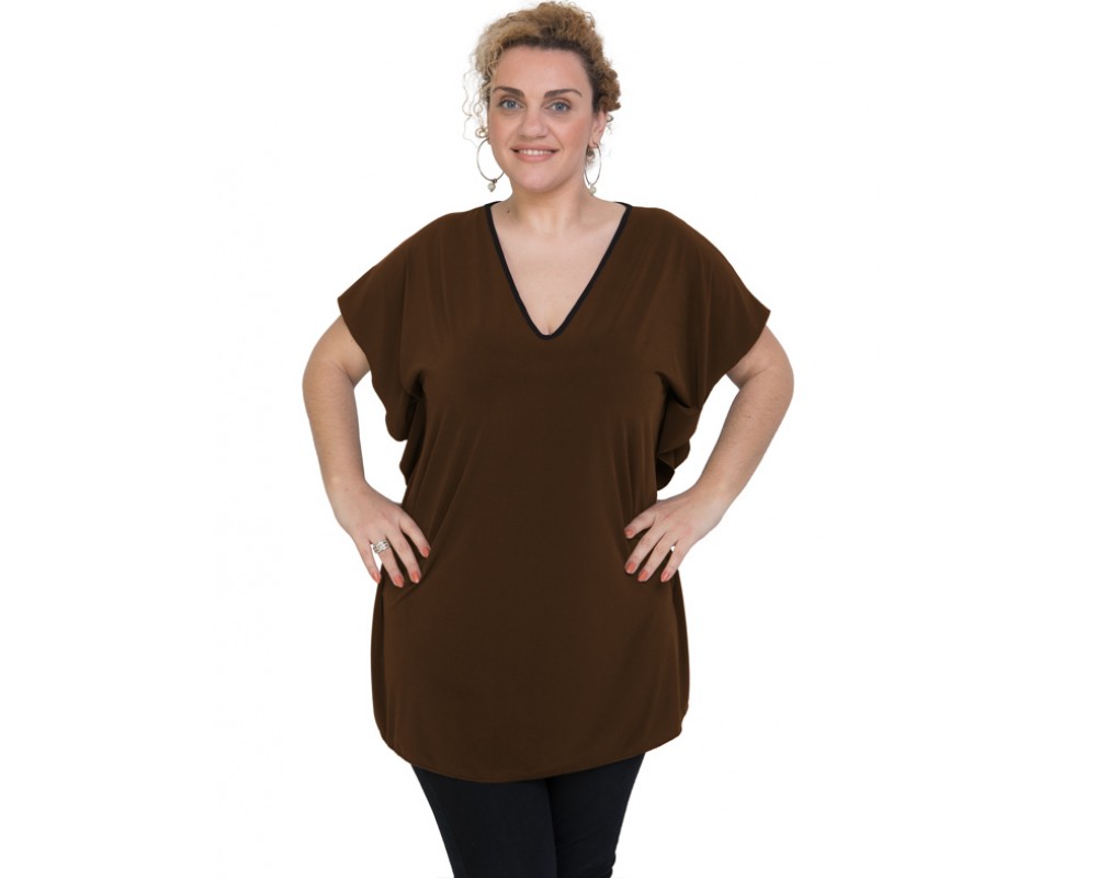 A20-134 Bat Sleeve Blouse - Brown Plus Size