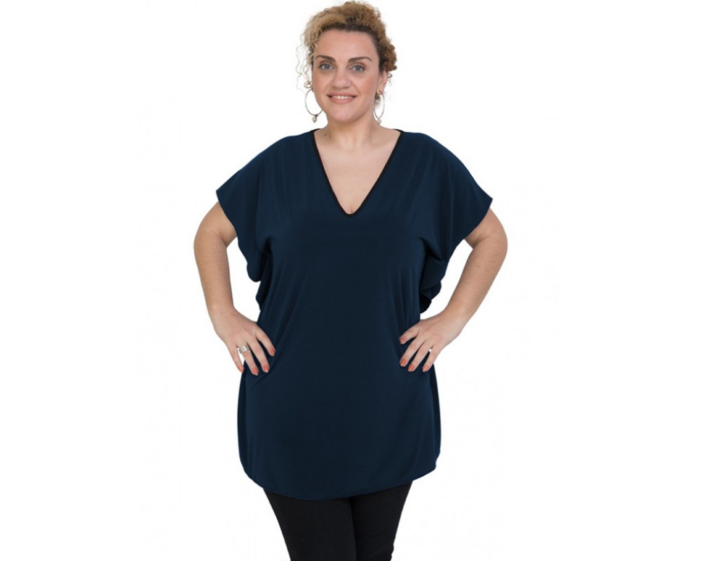 A20-134 Bat Sleeve Blouse - Navy Blue Plus Size