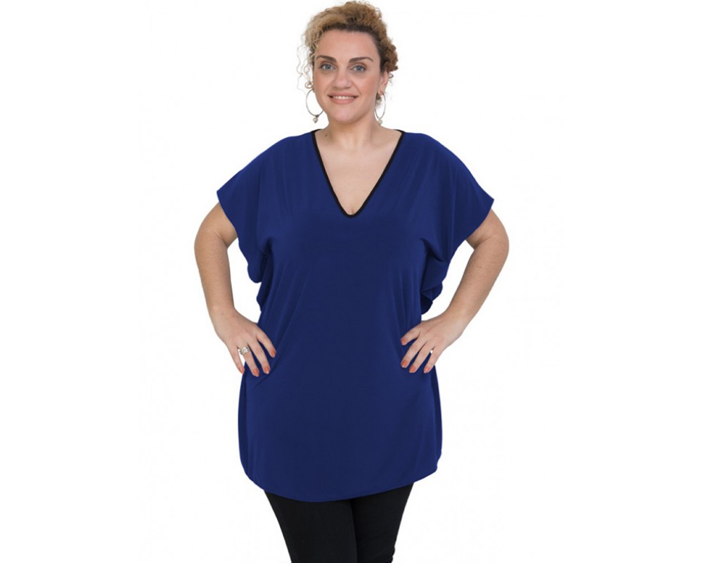 A20-134 Bat Sleeve Blouse - Royal Blue Plus Size