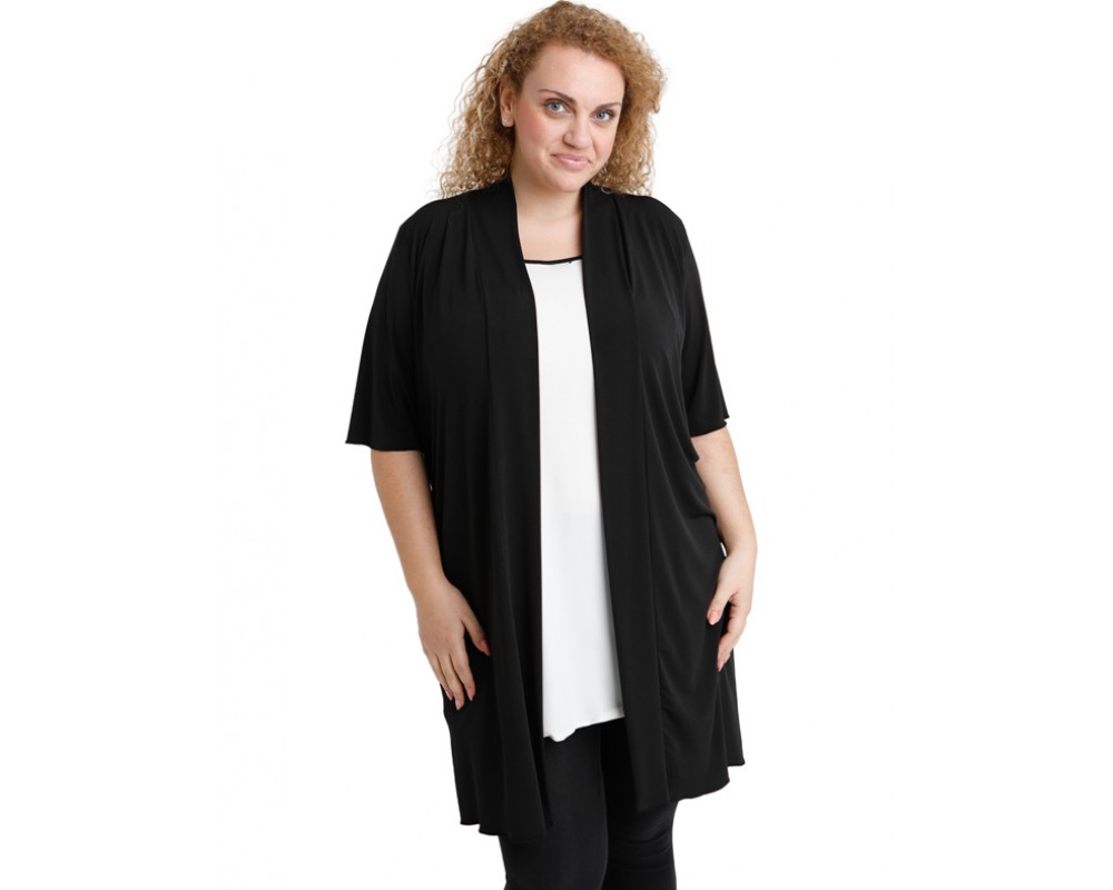 A20-142 Classic long cardigan - Black Plus Size