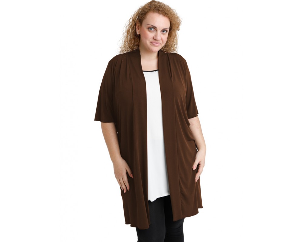 A20-142 Classic long cardigan - Brown Plus Size
