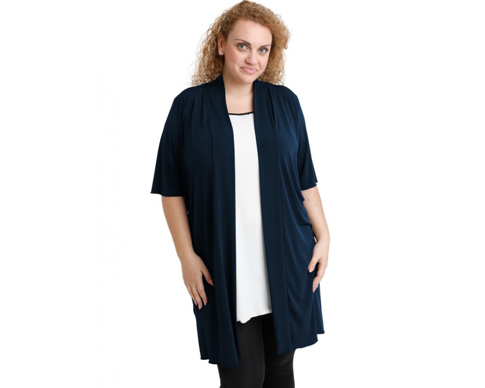 A20-142 Classic long cardigan - Navy Blue Plus Size