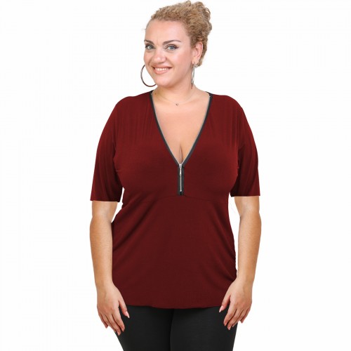 A20-190 Classic blouse with zipper - Bordeaux