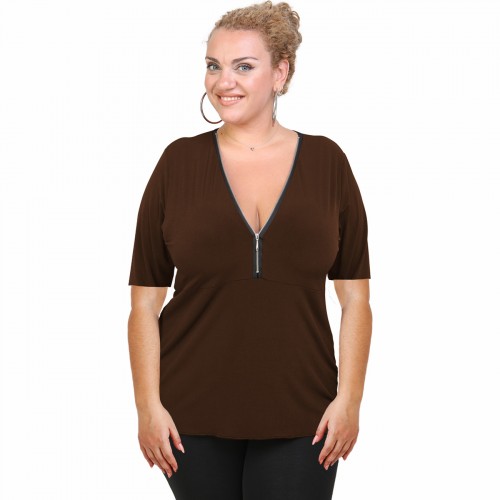 A20-190 Classic blouse with zipper - Brown