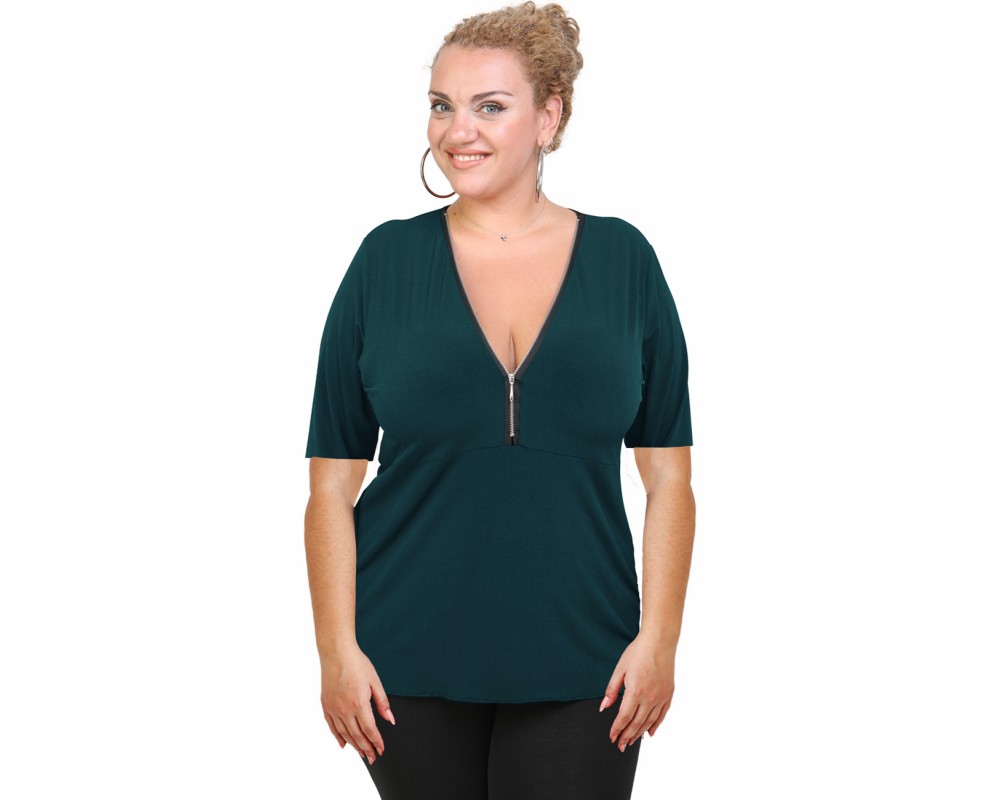 A20-190 Classic blouse with zipper - Petrol Plus Size
