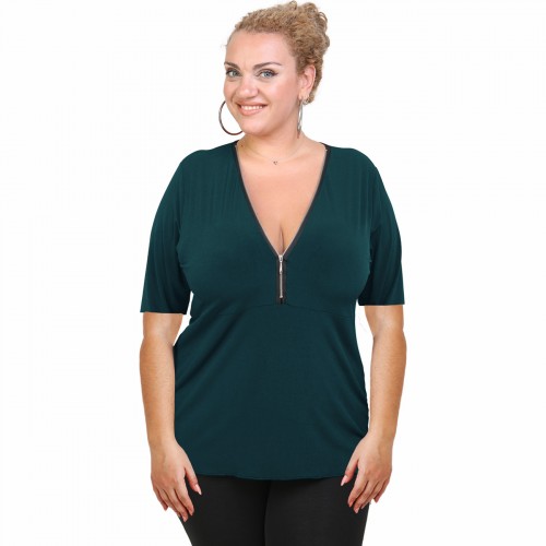 A20-190 Classic blouse with zipper - Petrol