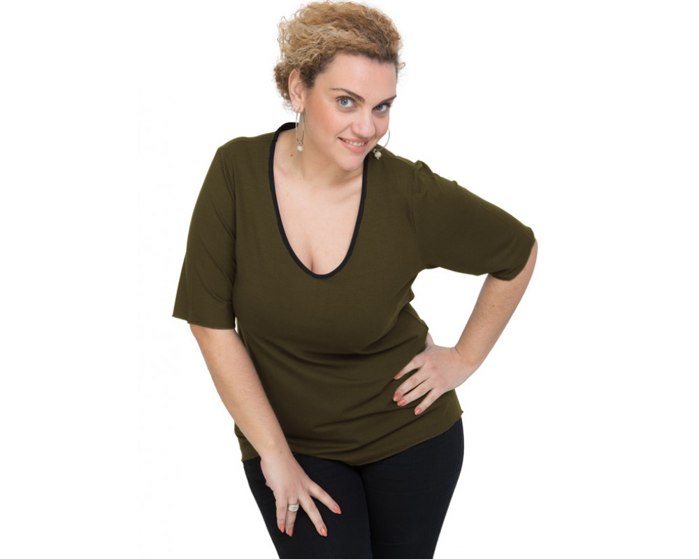 A20-208V Classic blouse - Dark khaki Plus Size