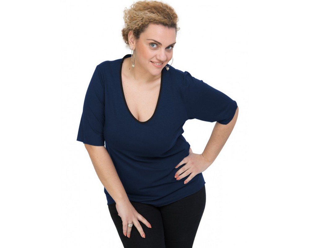 A20-208V Classic blouse - Navy Blue Plus Size