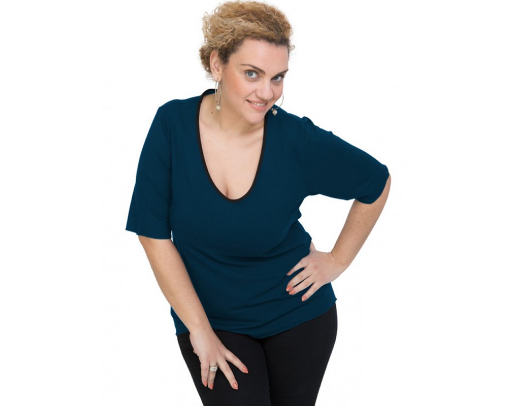 A20-208V Classic blouse - Petrol Plus Size