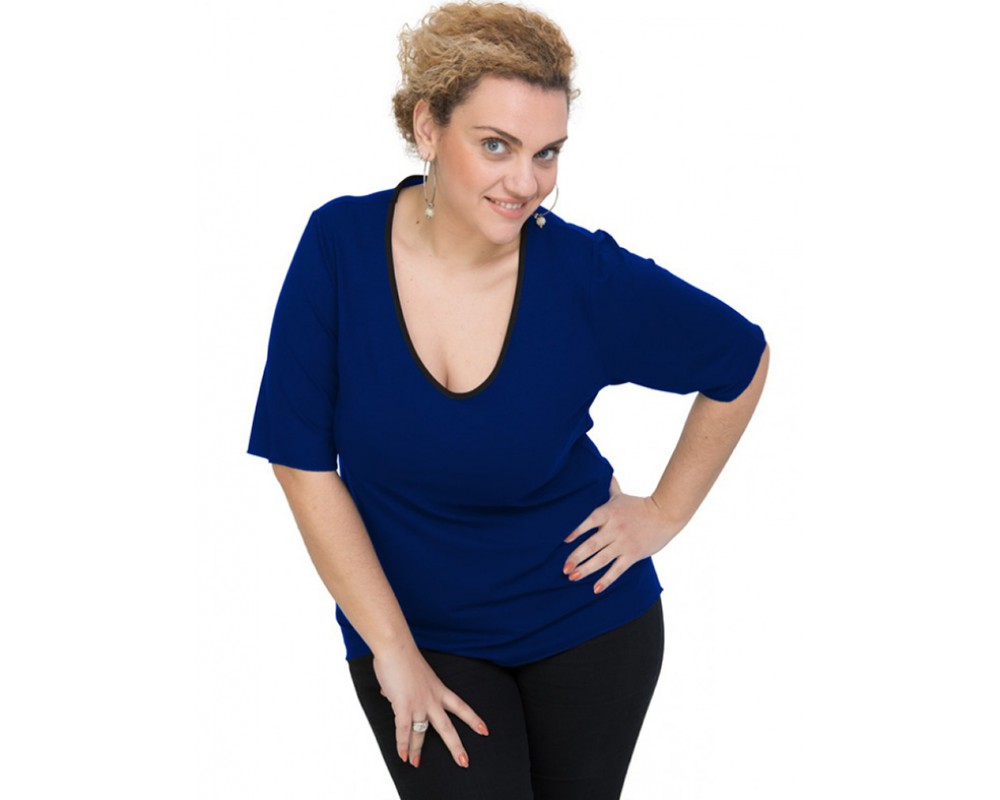 A20-208V Classic blouse - Royal Blue Plus Size