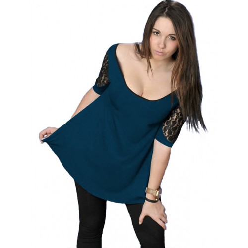 A20-213 Alpha blouse with lace shoulders - Petrol