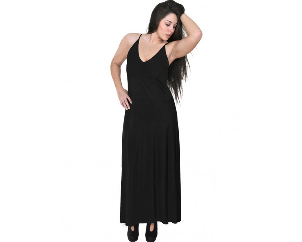 A20-223FB Long dress top - Black Plus Size