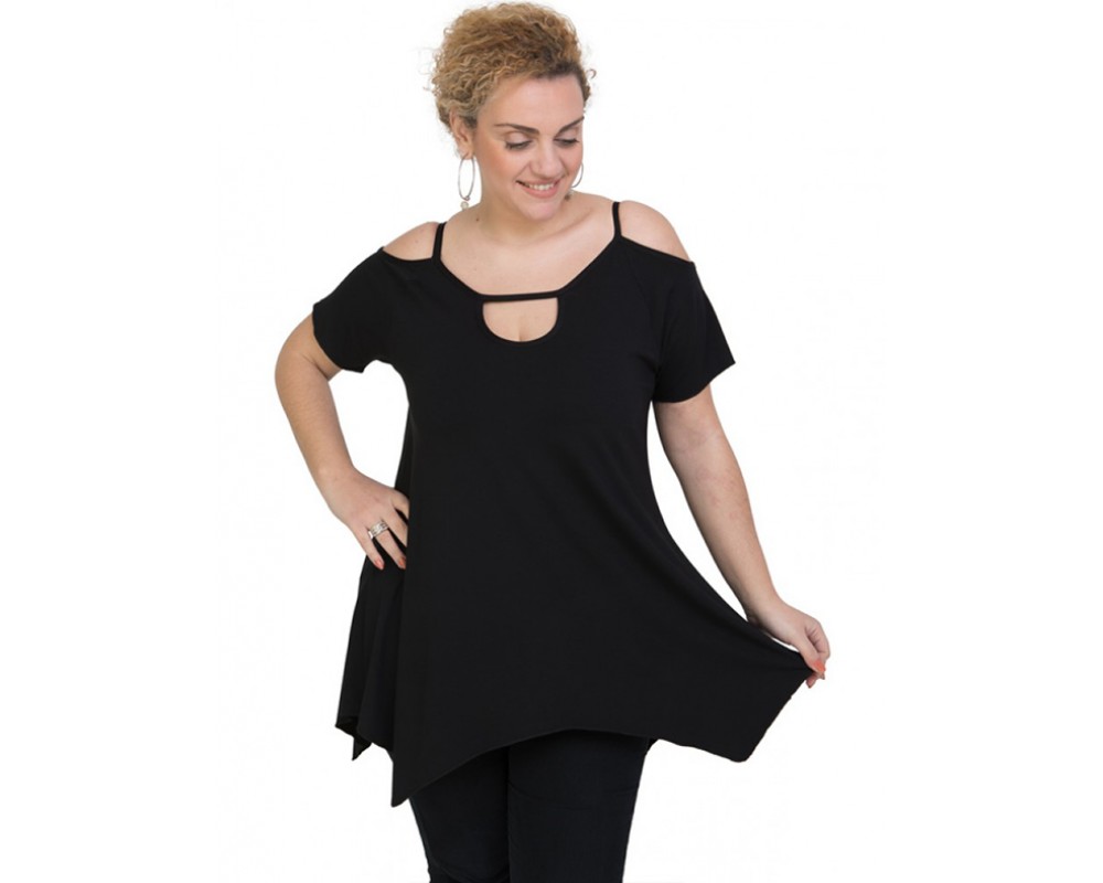 A20-222A Alpha blouse with hole on the neck - Black Plus Size
