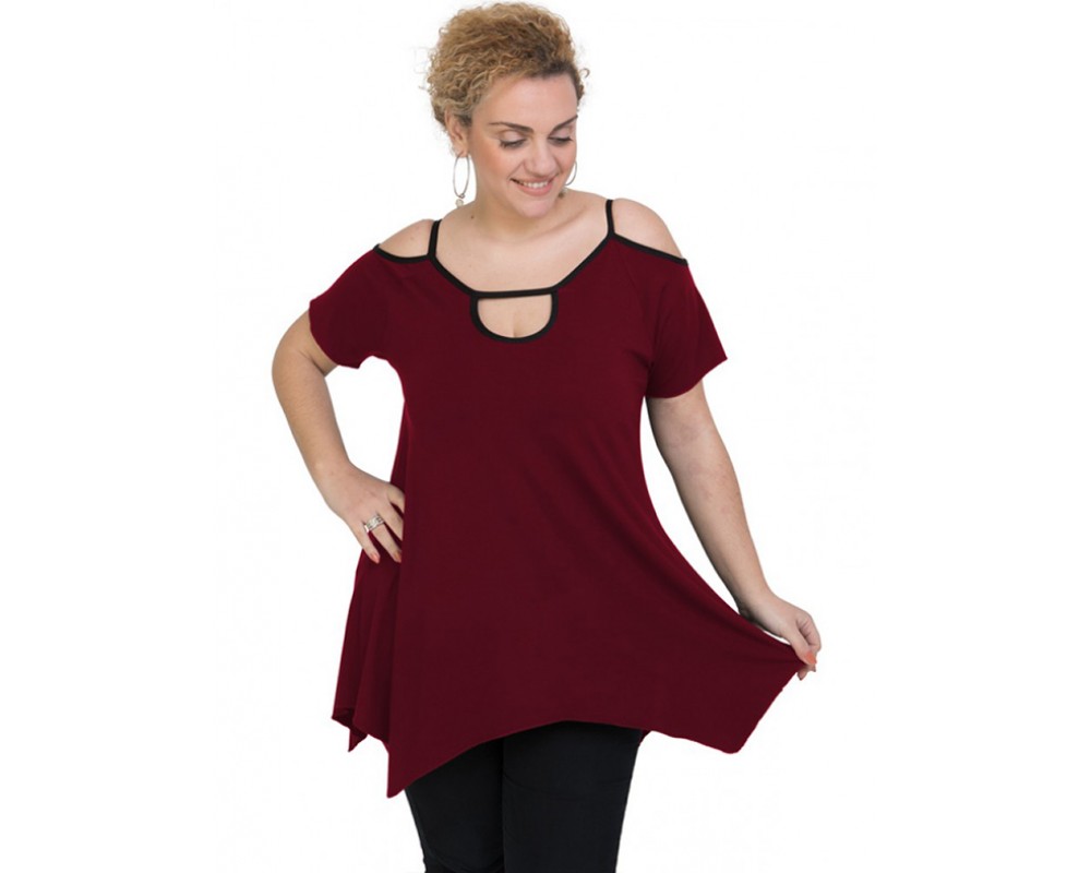 A20-222A Alpha blouse with hole on the neck - Bordeaux Plus Size