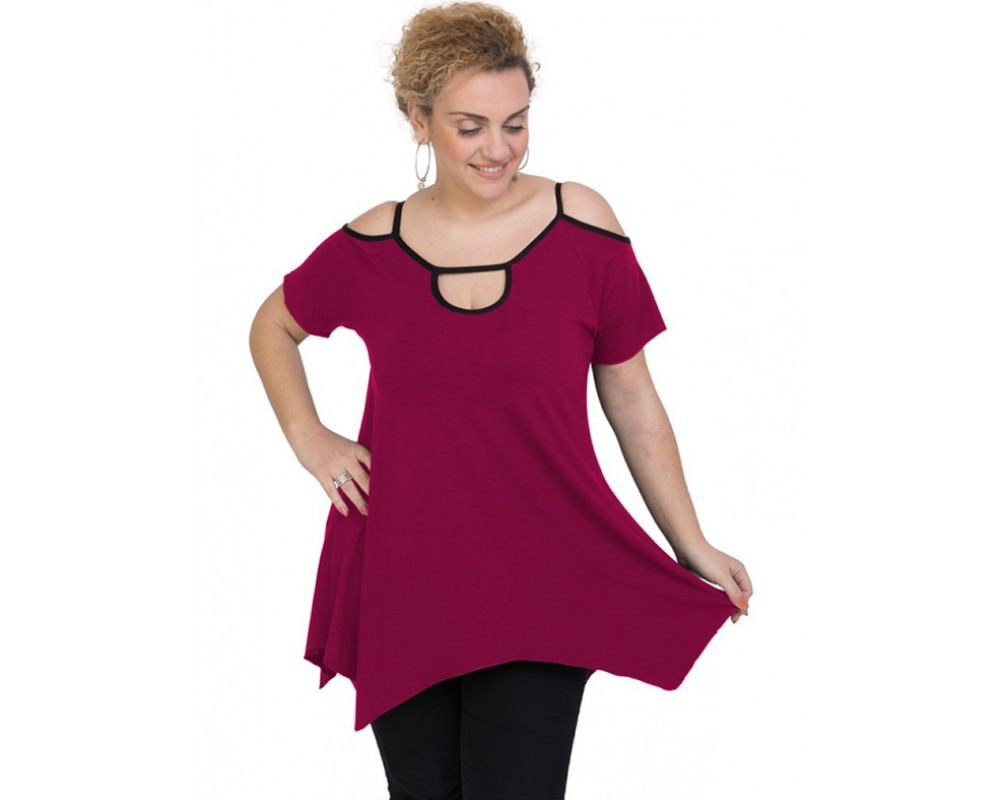A20-222A Alpha blouse with hole on the neck - Fuchsia Plus Size