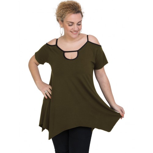 A20-222A Alpha blouse with hole on the neck - Khaki Dark