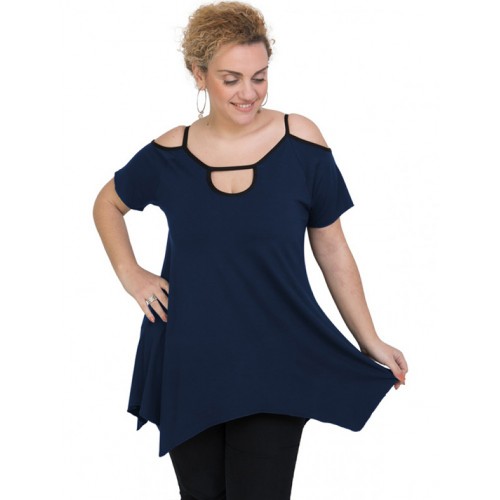A20-222A Alpha blouse with hole on the neck - Navy Blue