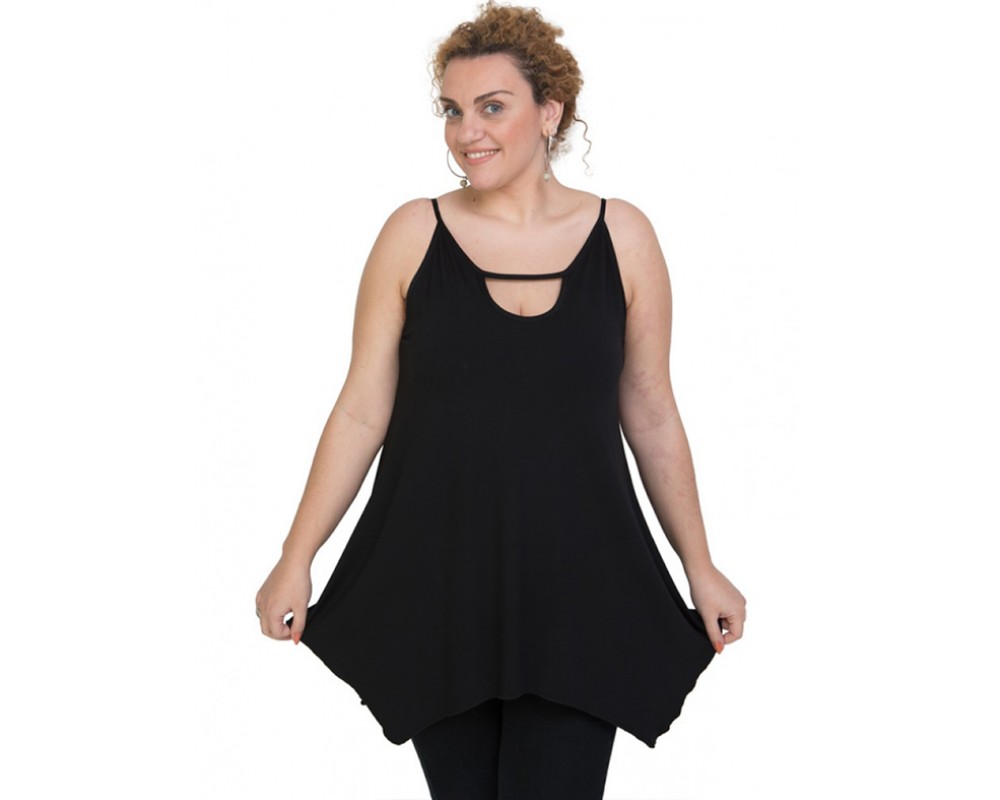 A20-222AB Alpha blouse with hole on the neck top - Black Plus Size