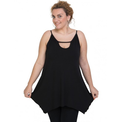 A20-222AB Alpha blouse with hole on the neck top - Black