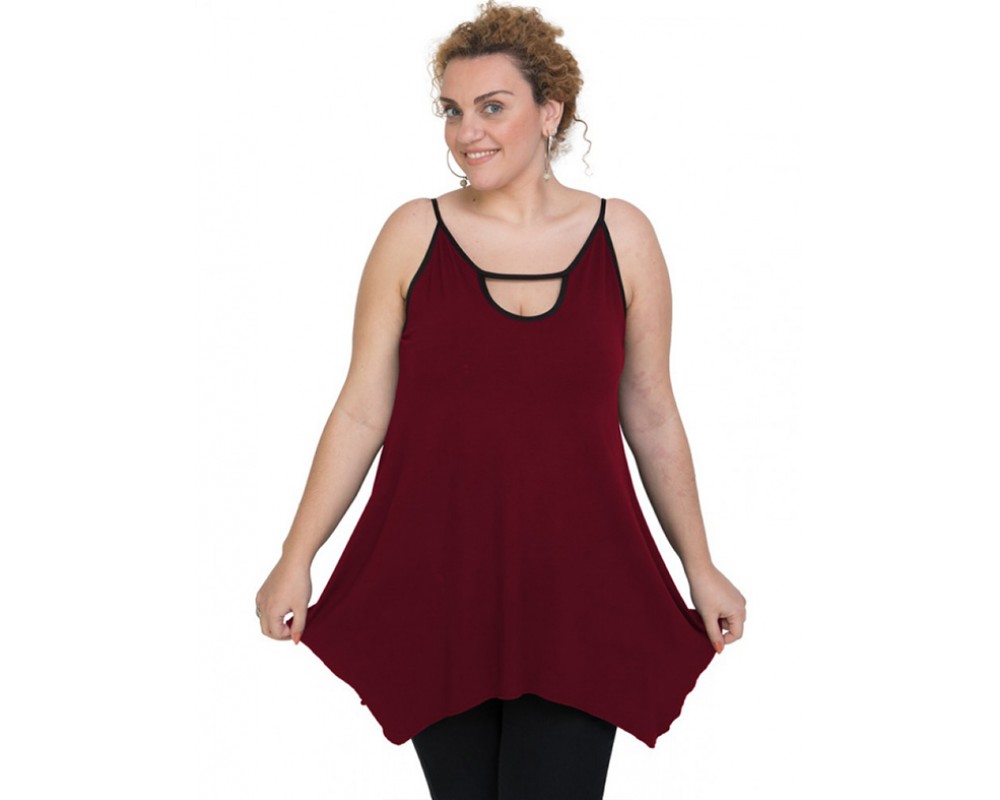 A20-222AB Alpha blouse with hole on the neck top - Bordeaux Plus Size