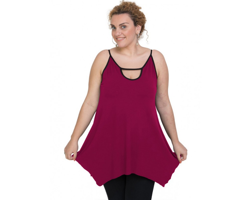 A20-222AB Alpha blouse with hole on the neck top - Fuchsia Plus Size