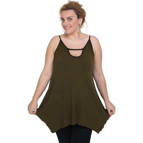 A20-222AB Alpha blouse with hole on the neck top - Khaki Dark