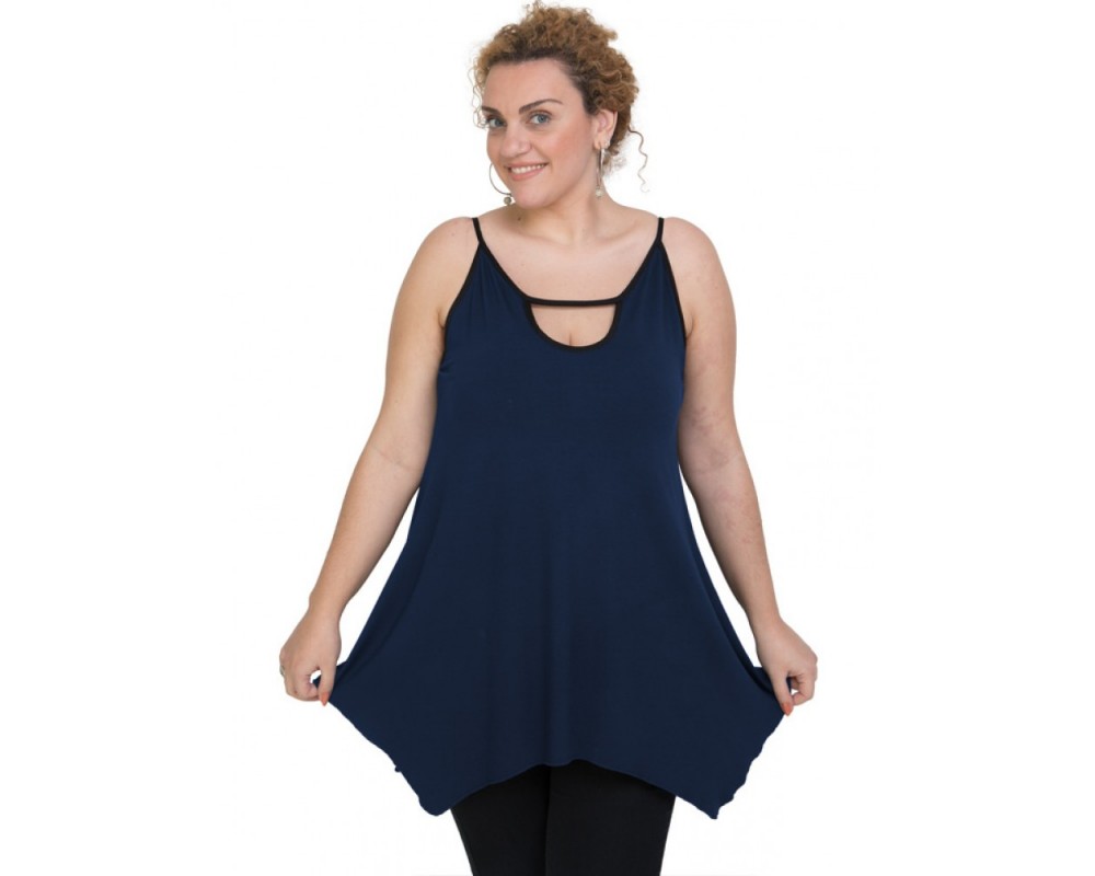 A20-222AB Alpha blouse with hole on the neck top - Navy Blue Plus Size