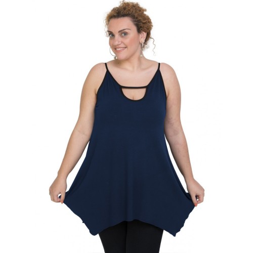 A20-222AB Alpha blouse with hole on the neck top - Navy Blue