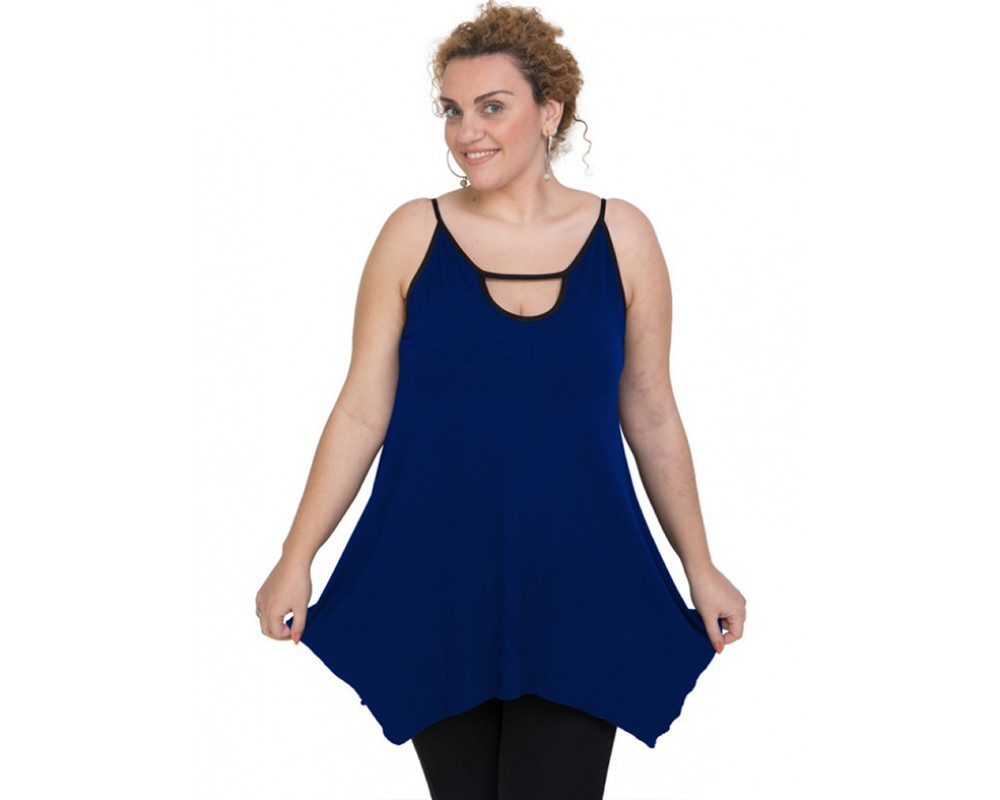 A20-222AB Alpha blouse with hole on the neck top - Royal Blue Plus Size