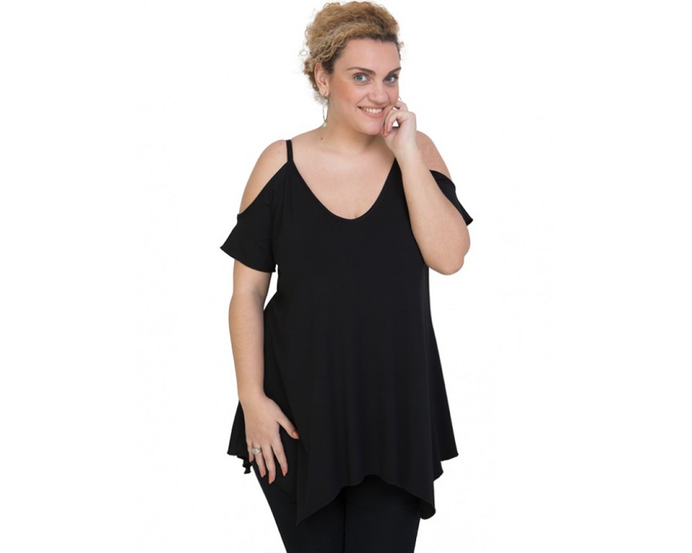 A20-223A Alpha blouse with V neck - Black Plus Size