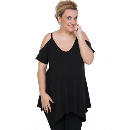 A20-223A Alpha blouse with V neck - Black