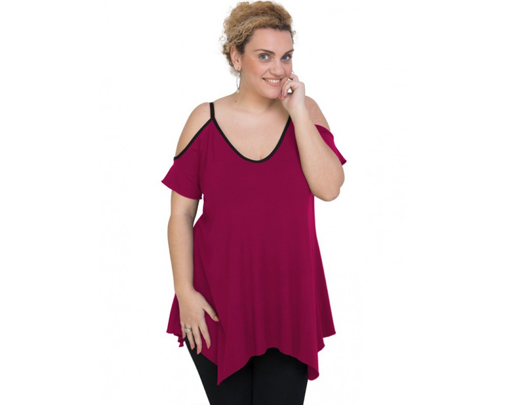 A20-223A Alpha blouse with V neck - Fuchsia Plus Size