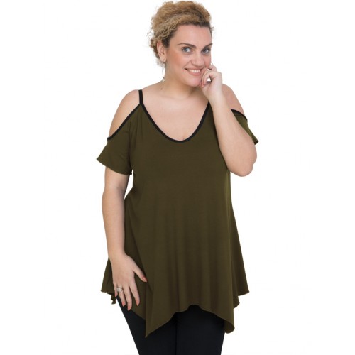 A20-223A Alpha blouse with V neck - Khaki Dark