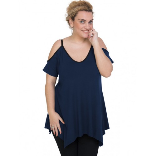 A20-223A Alpha blouse with V neck - Navy Blue