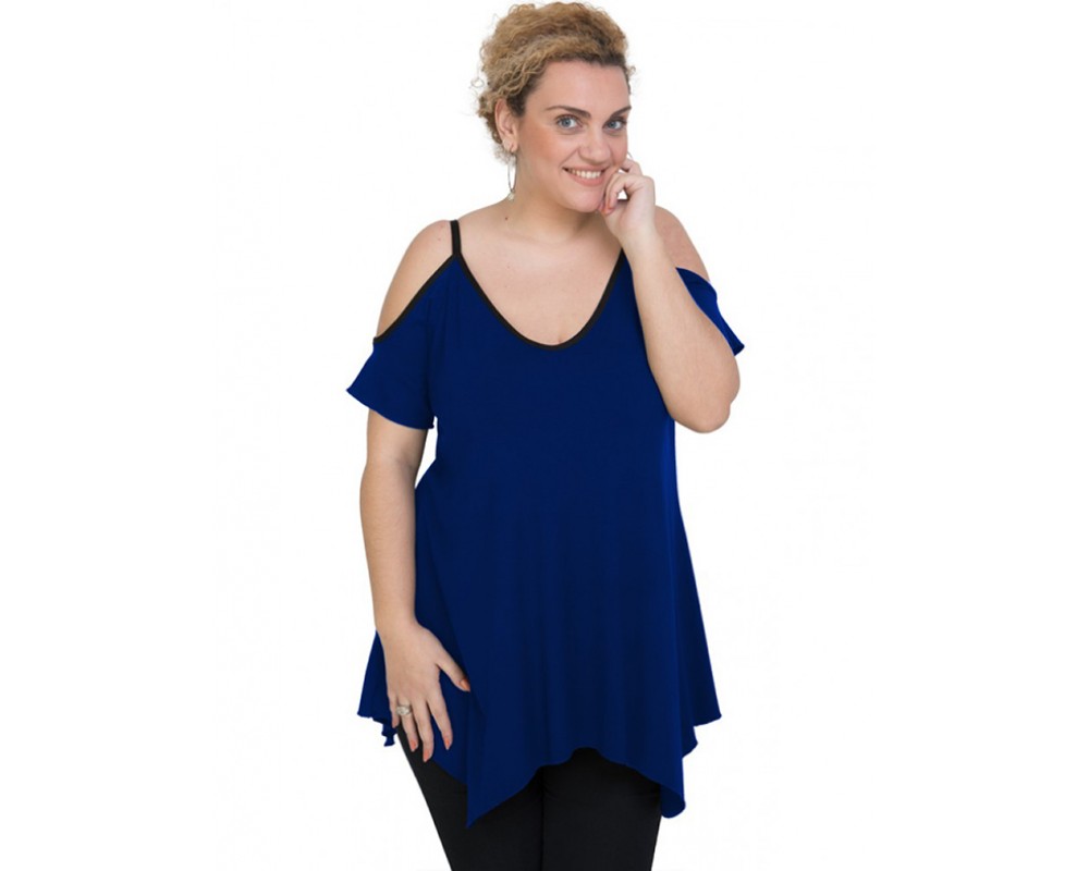A20-223A Alpha blouse with V neck - Royal Blue Plus Size