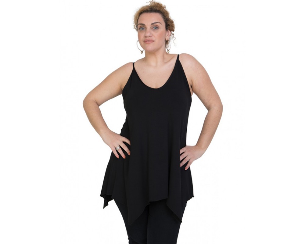 A20-223AB Alpha blouse with V neck - Black Plus Size