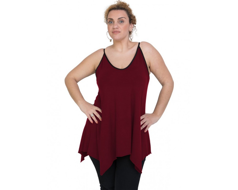 A20-223AB Alpha blouse with V neck - Bordeaux Plus Size