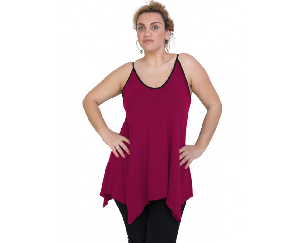 A20-223AB Alpha blouse with V neck - Fuchsia Plus Size
